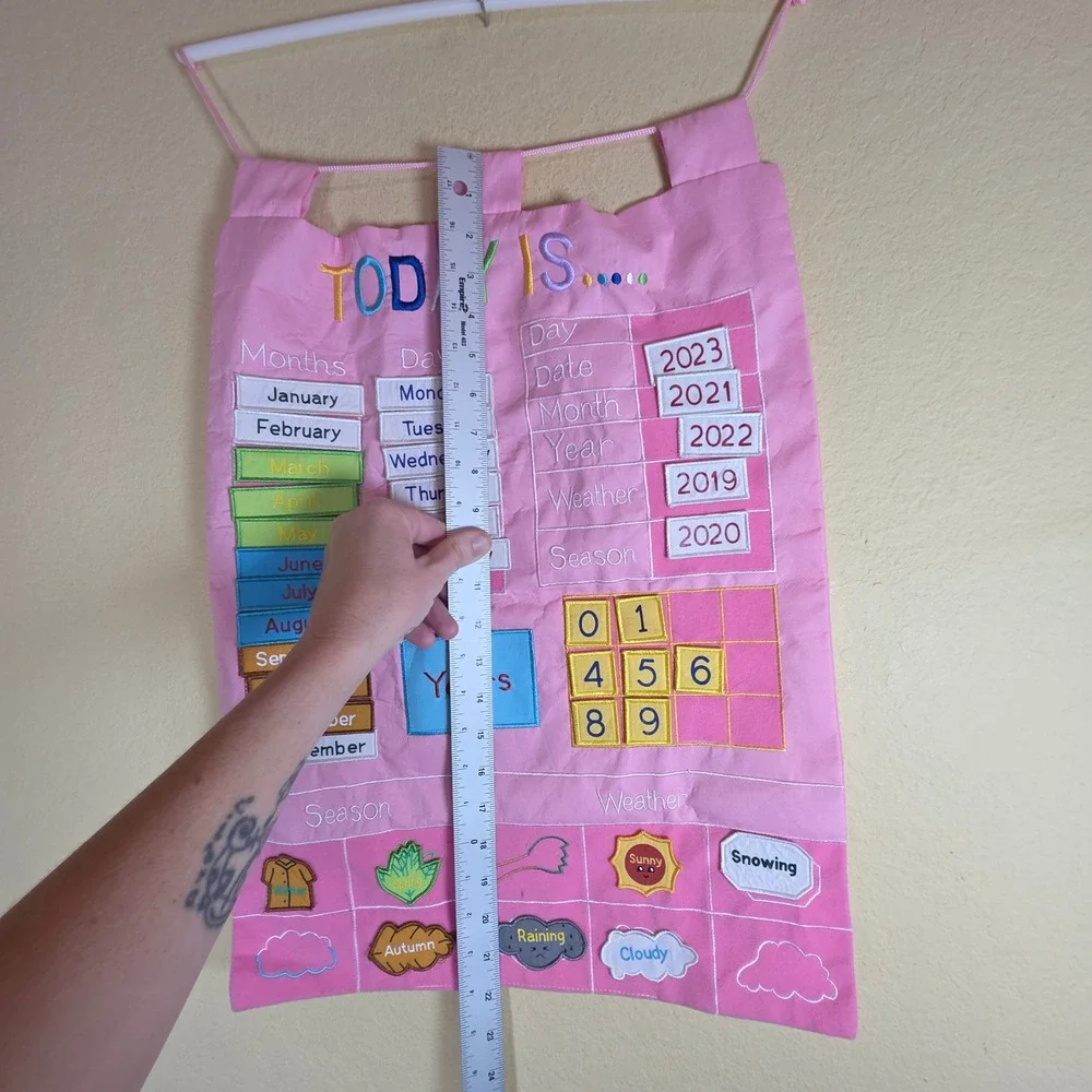 Kids Interactive Fabric Wall Calendar Pink Educational‎ Weather Season Chart